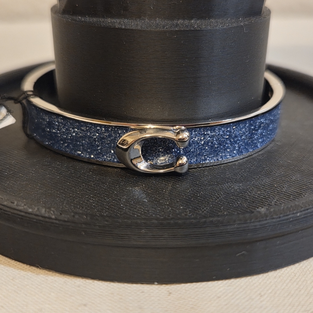NWT COACH Blue and silver hinged 7in bangle